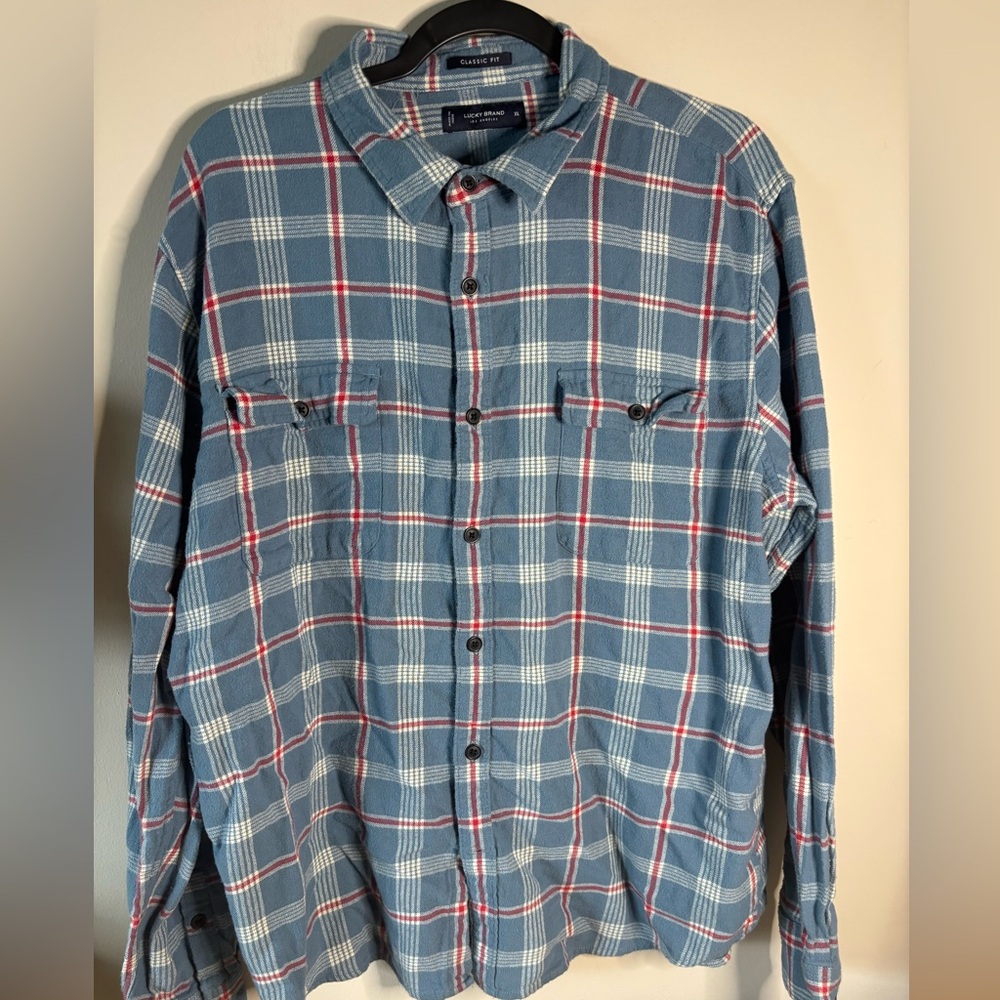 Lucky Brand Blue and Red Plaid Casual Shirt‎
